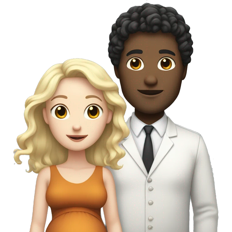A white-skinned man with curly black hair and a pregnant white-skinned woman with shoulder-length, slightly blonde hair. emoji
