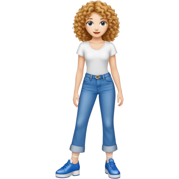 Meuf Cleane tête fine très très très belle cheveux bouclé haut blancs et jean bleu large avec des samba  emoji