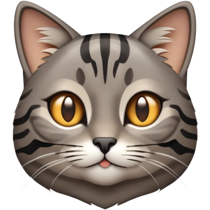 cinematic-cute-grey-and-black-brown-tabby-cat-portrait-emoji,-head-tilted-playfully-and-inquisitively,-sleek-grey-brown-fur-with-bold-black-tabby-stripes-and-a-distinctive-m-shaped-marking-on-the-forehead,-sparkling-amber-eyes,-simplified emoji