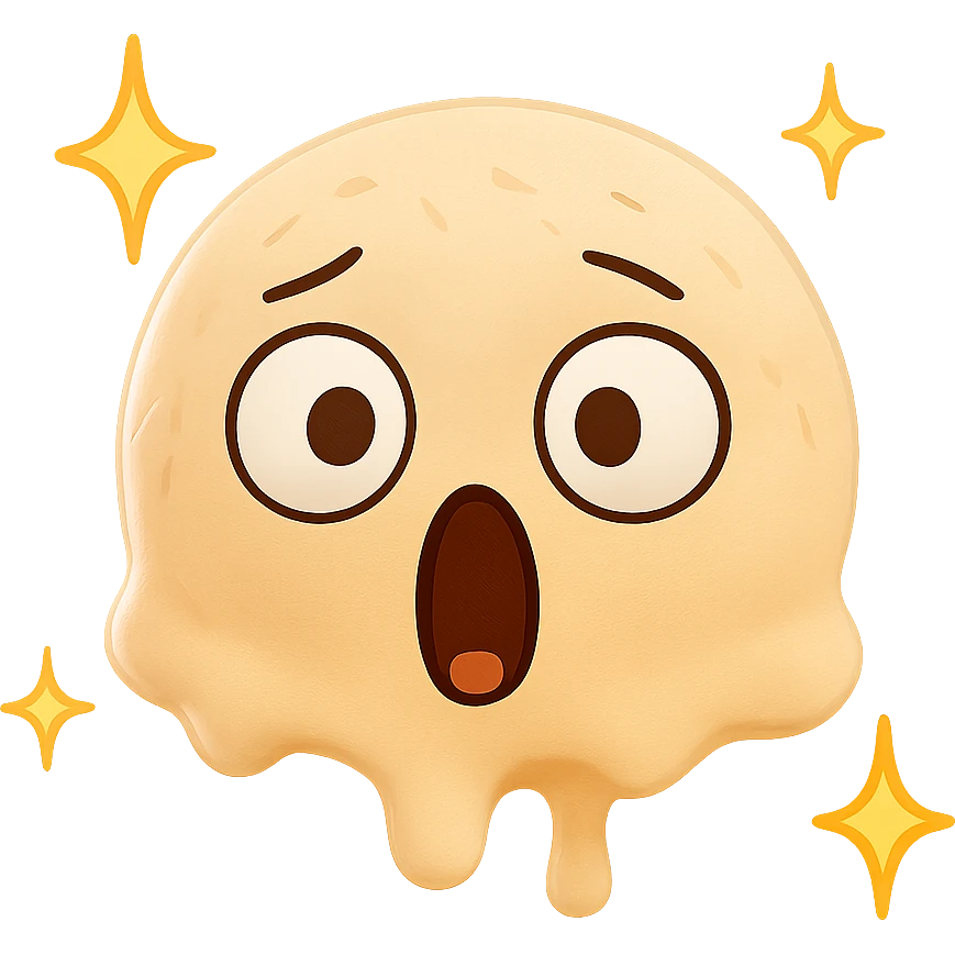 Create an animated version of the emoji with a surprised expression, wide-open eyes, and an O-shaped mouth. Add a sparkling effect around the face. Use a simple and expressive style. The background should be transparent. emoji