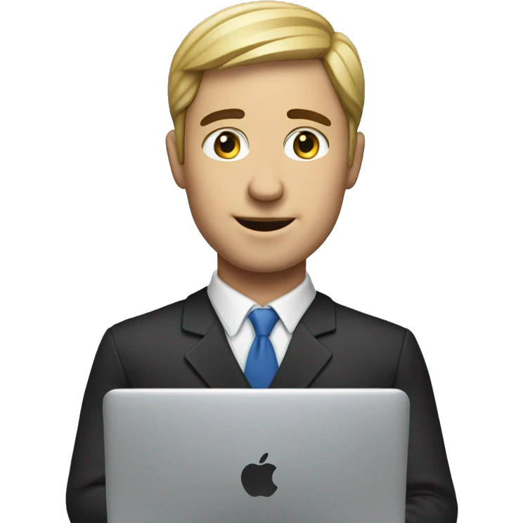 realistic emoji of a male attendant using his macbook emoji