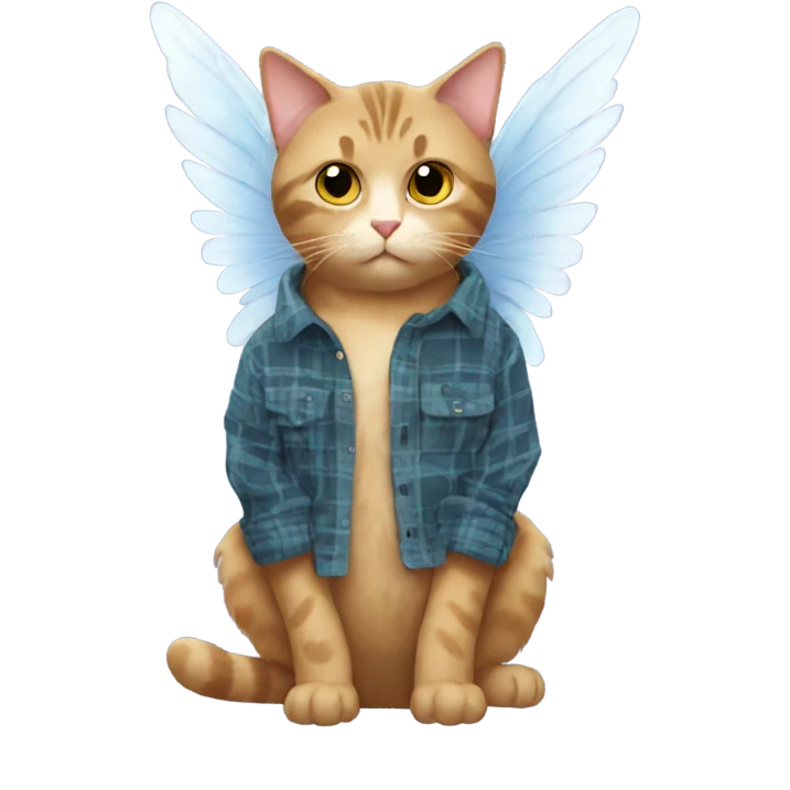 cat wearing a flannel with wings emoji