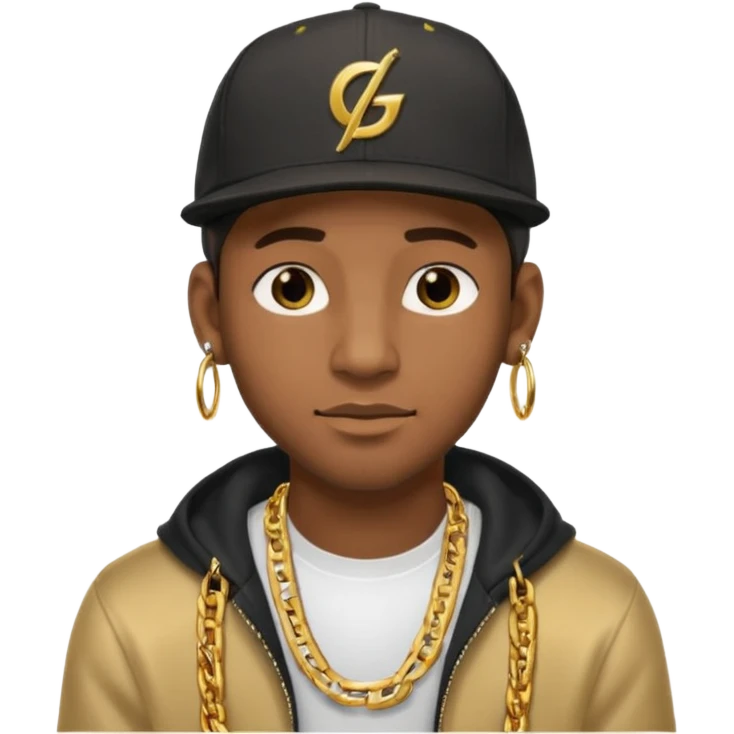 black guy with golden chains earloops and a snapback cap emoji