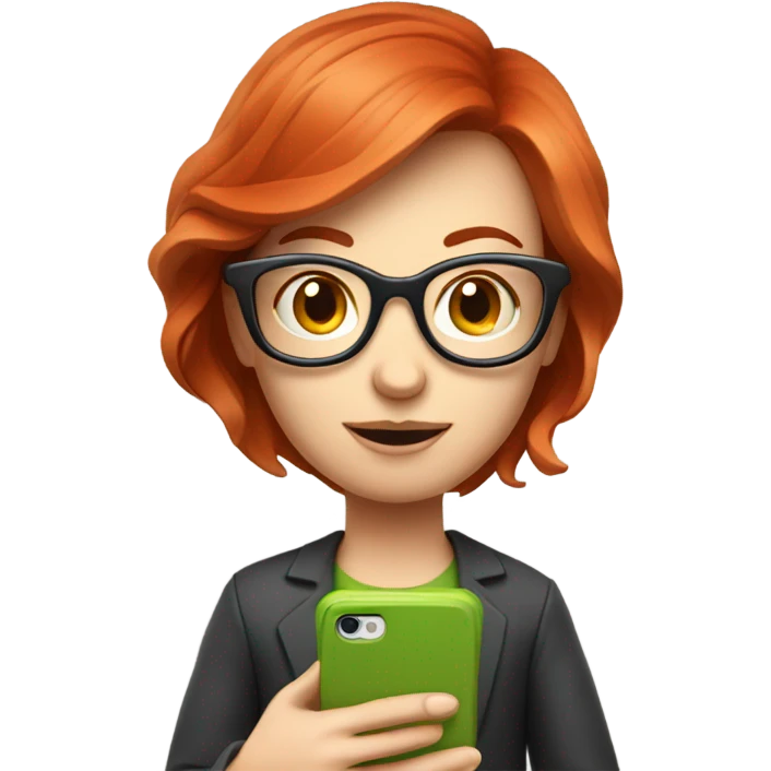 red hair nutritionist with glasses texting smartphone emoji