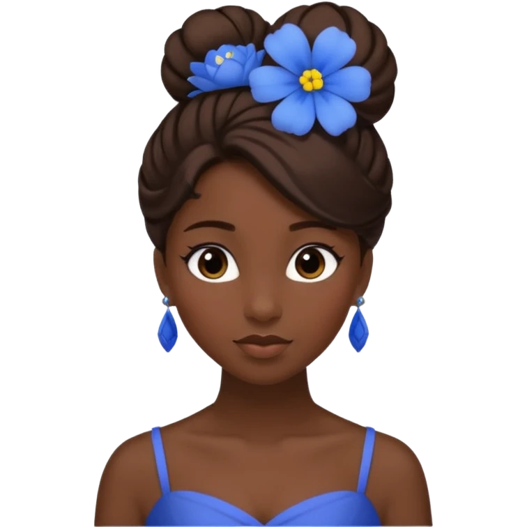 tạo cho tôi emoji tạo hình của công chúa da đen tóc nâu búi tóc 1 bên trên đỉnh đầu, cô ý cài hoa màu xanh emoji