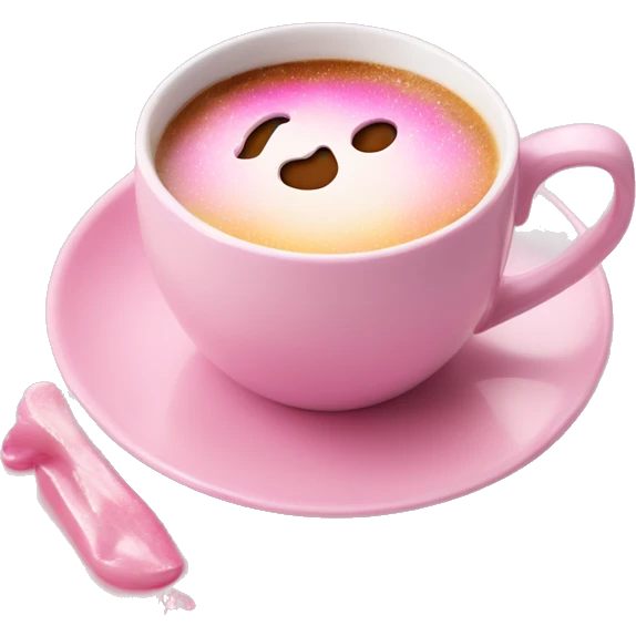 beautiful pink manicure on the background of a mug of coffee emoji
