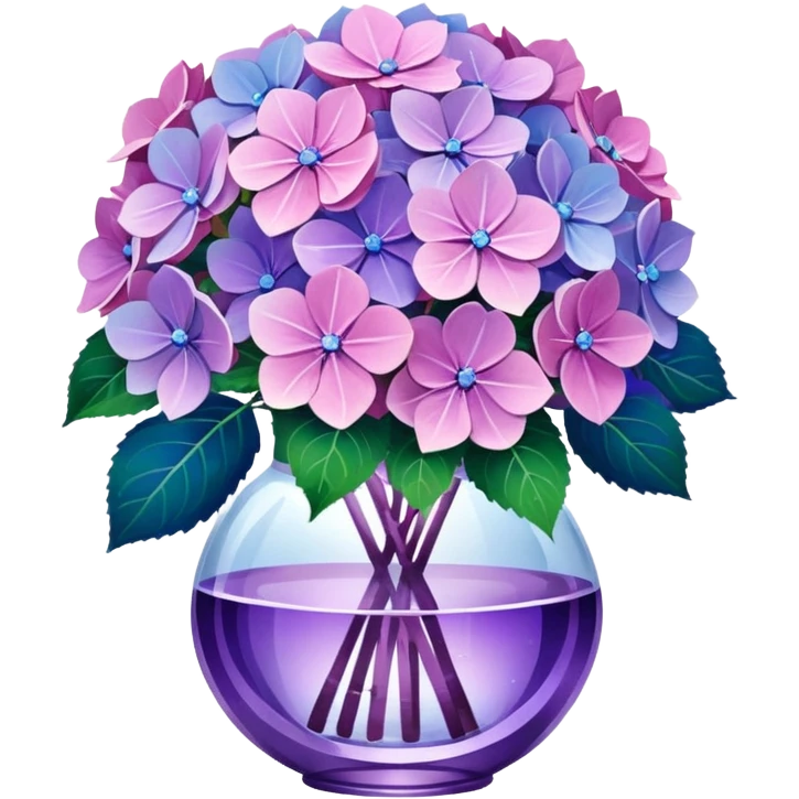 Bouquet Of Hydrangeas In Crystal Vase emoji