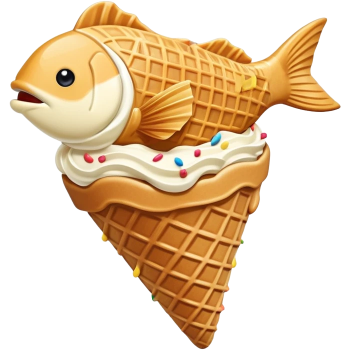 Taiyaki ice cream cone, fish-shaped waffle with soft serve emoji