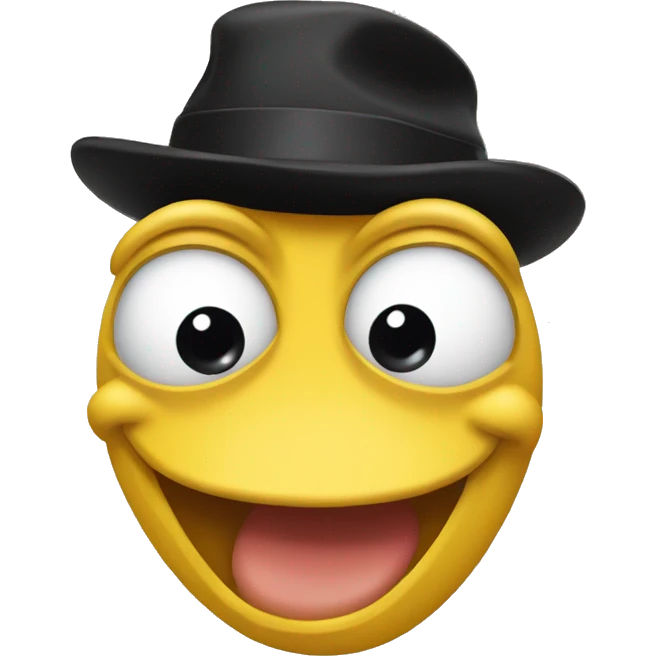 A yellow Pepe with black hat on Laughing while tears of joy emoji