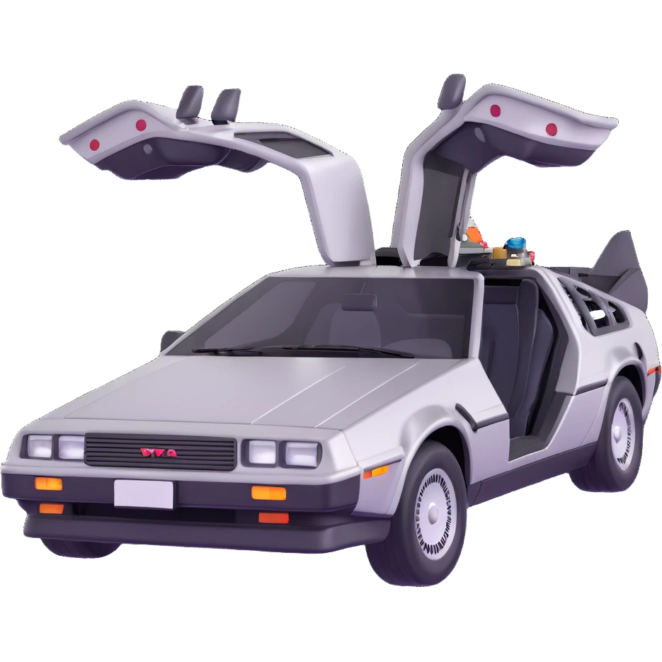 DeLorean with gull-wing doors open emoji