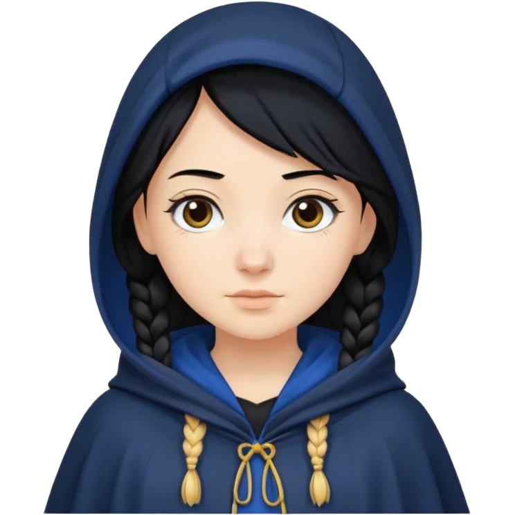 braid black hair, white girl, dark blue cloak emoji