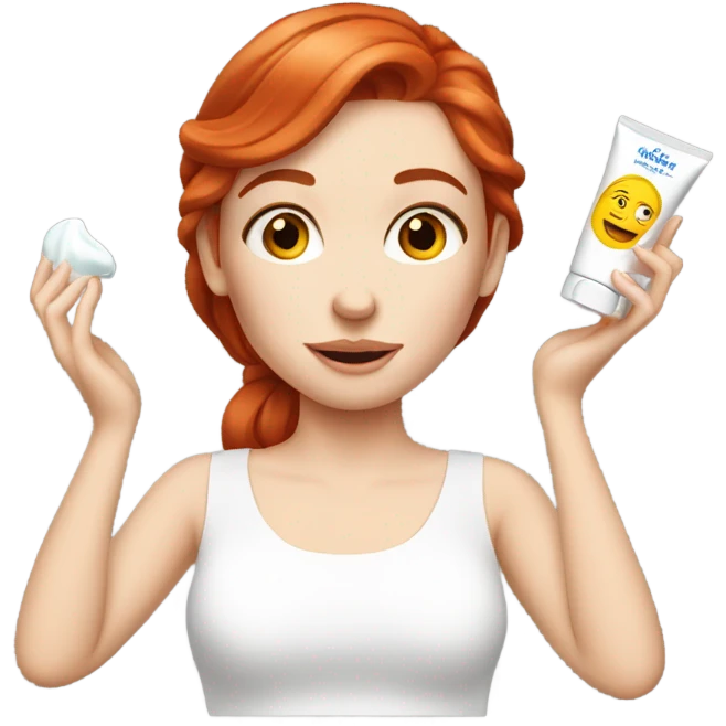 red hair white girl applying cream on face emoji