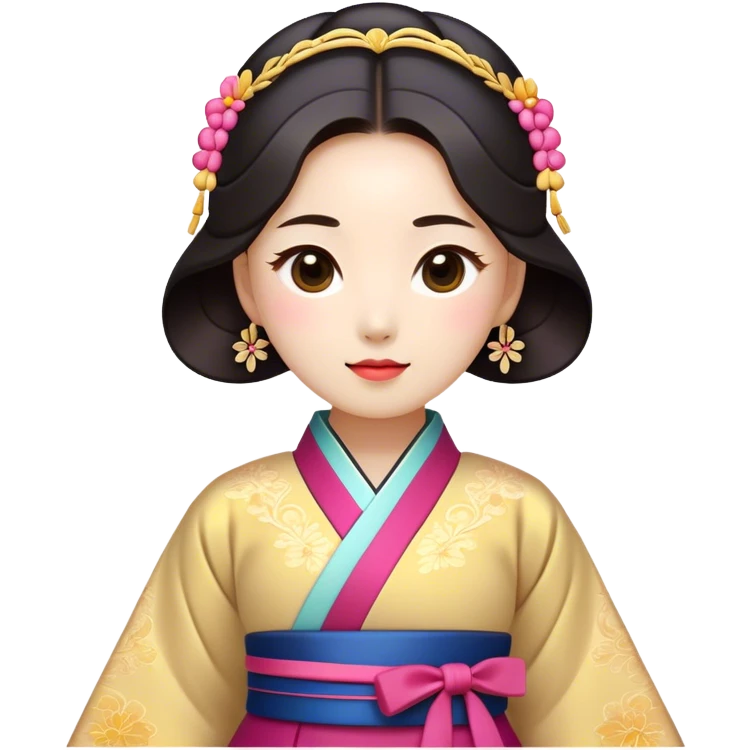 Cinematic Realistic Hanbok Emoji, depicted as a graceful intricately designed traditional Korean dress with vibrant colors and flowing lines, rendered with delicate textures and soft cultural lighting that captures its timeless elegance. emoji
