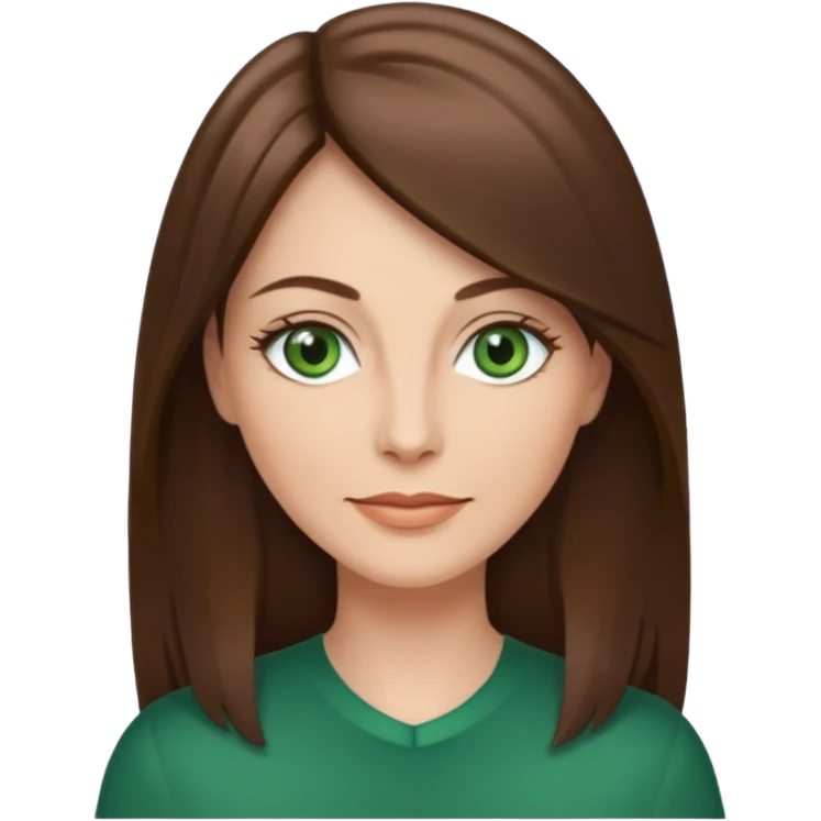 pretty woman in her 40s with green eyes and long straight ash-brown hair  emoji