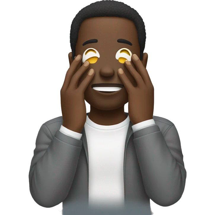 black man putting both hand in his face , hands are masking his face, only see his eyes between eyes emoji