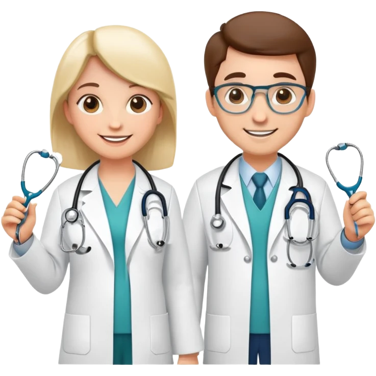 Two cartoon doctor characters with medical equipment emoji