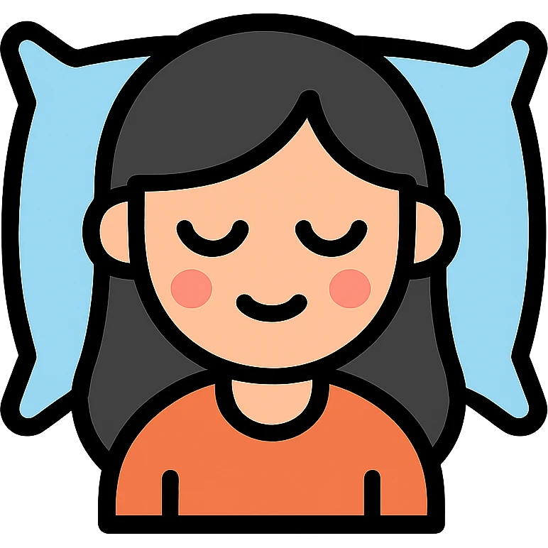 A girl with dark hair sleeping on a baby blue pillow emoji