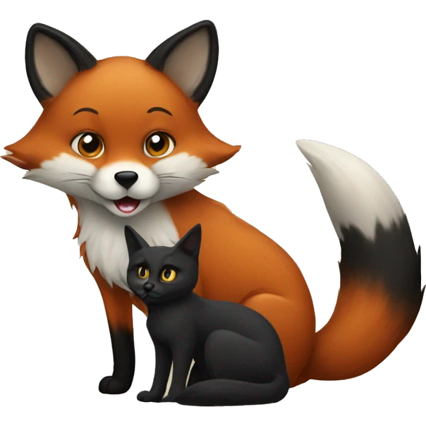fox playing with a black cat emoji