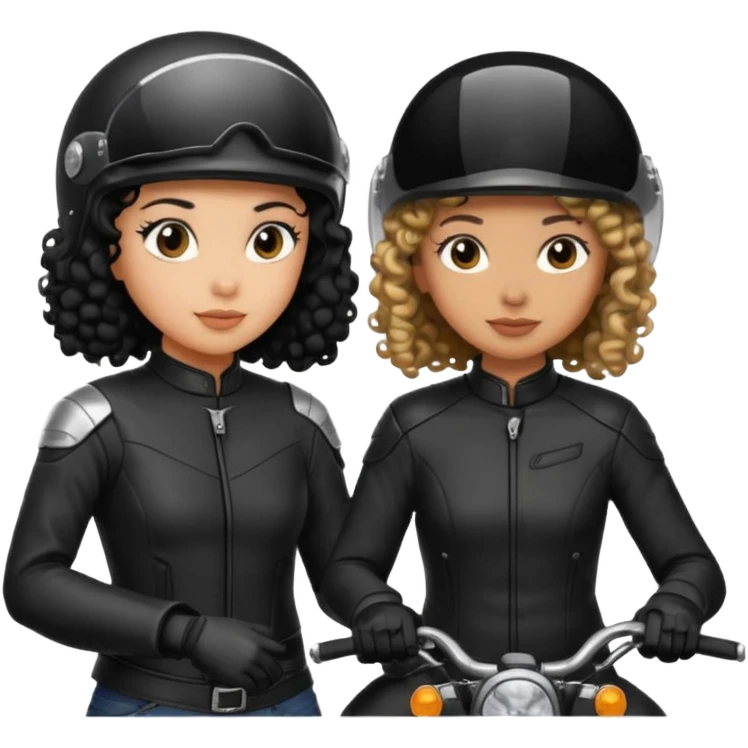 A motorcyclist and a shorter girl with curly black hair, facing each other. emoji