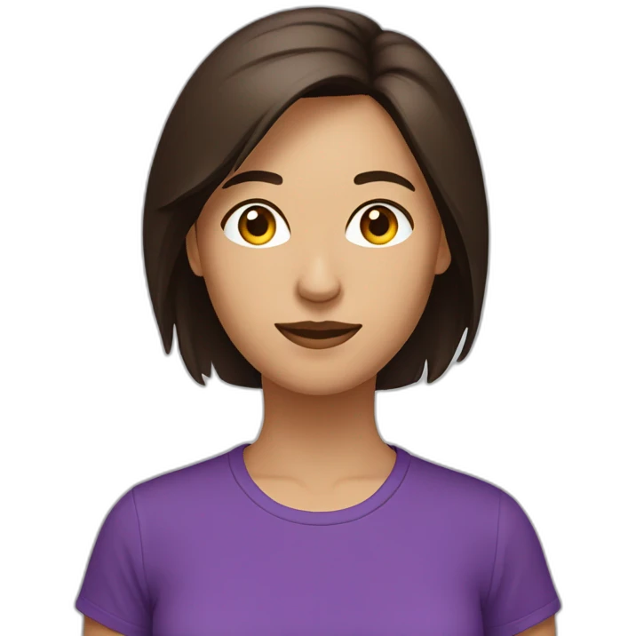 women,dark brown hair,using purple tshirt whith letters "4tech emoji