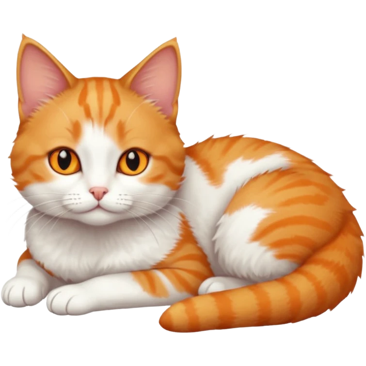 full body tiny short hair ginger and white cat with orange eyes lying down emoji
