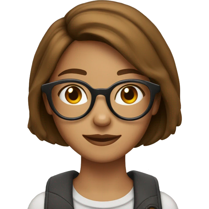 A 22 years old girl, with brown short bob hiar, and a cat  bolonde eyeglass frame  emoji