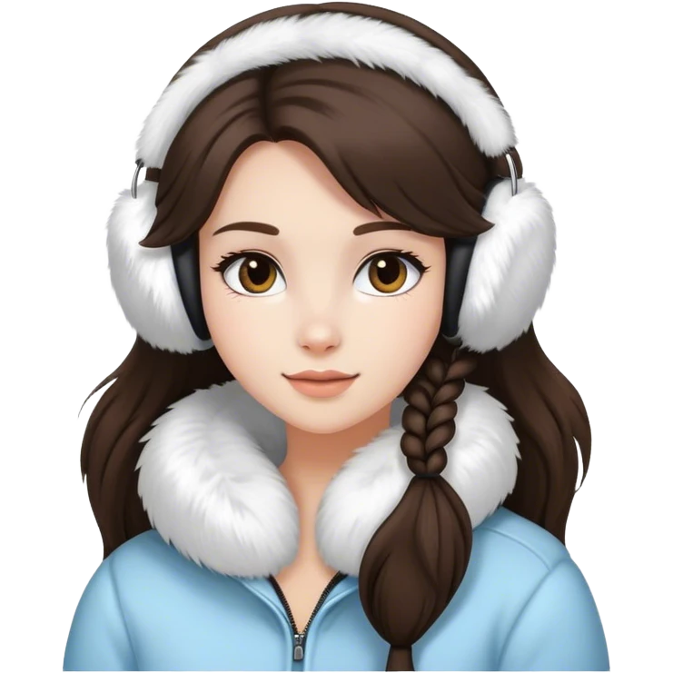 Brunette long hair pretty girl wearing white faux fur earmuffs  emoji
