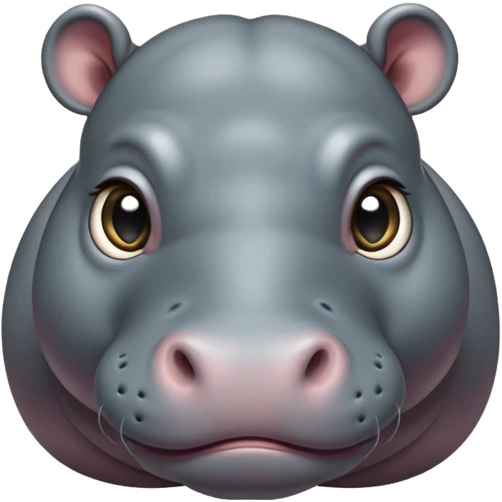 cinematic-cute baby hippo-portrait-emoji,-poised-and-regal,-with-a-massive,-robust-build-and-a-smooth,-sleek-slate-gray-hide,-deep-set-soulful-eyes,-simplified-yet-sharp-and-sophisticated-features,-highly-detailed,-glowing-with-a-soft radiance emoji