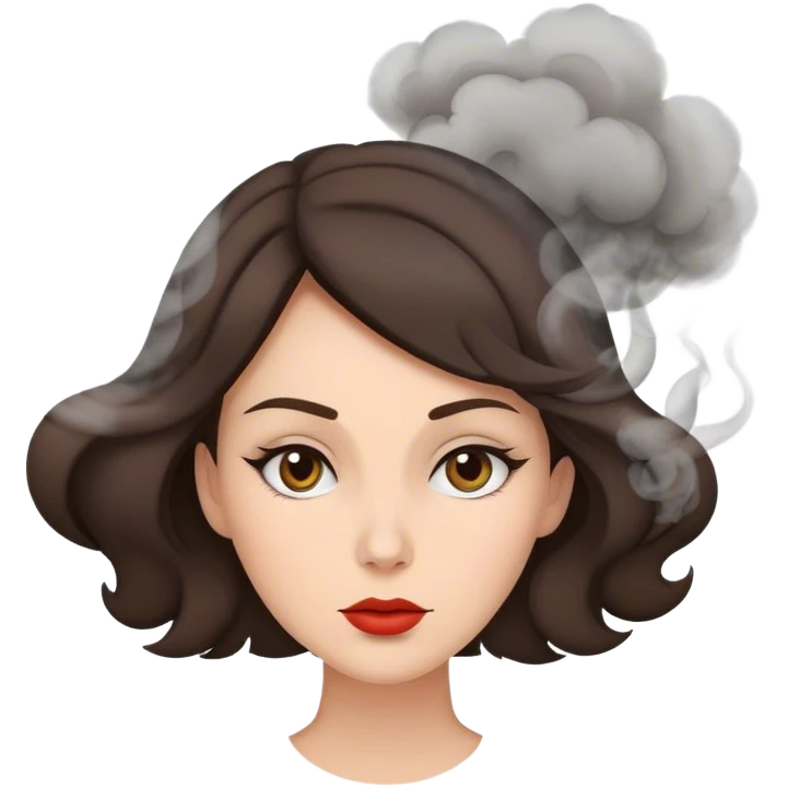 brunette woman with a lot smoke blowing of the top of her head emoji