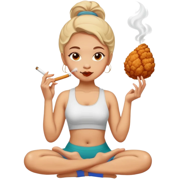 Girl doing yoga whilst smoking and eating chicken emoji