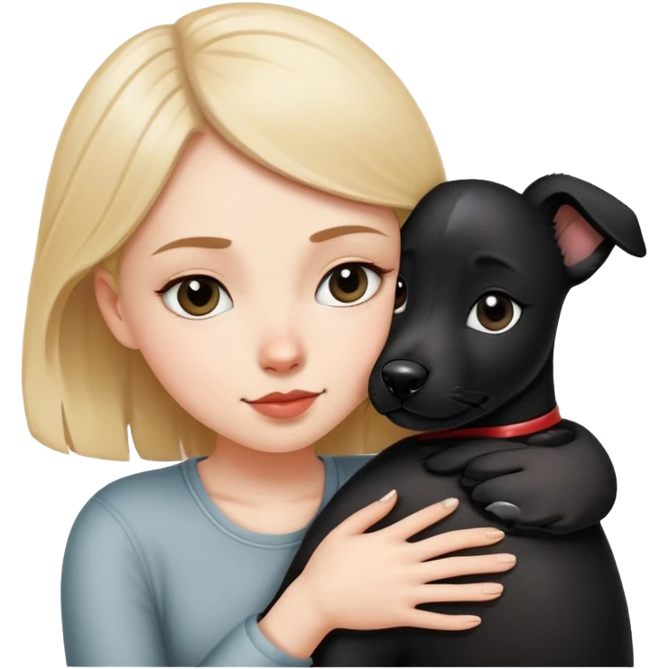 A white girl hugged a black Changmao dog with a little white on the corner of its mouth emoji