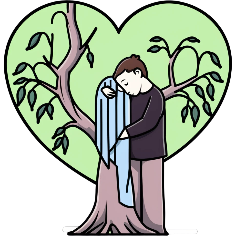 weeping willow tree hugging a heart emoji