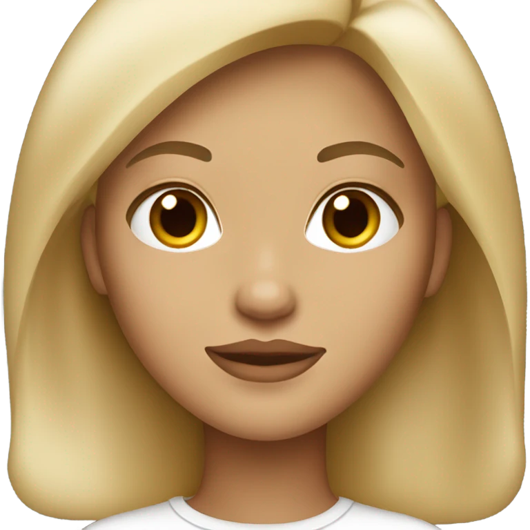 blonde girl with medium length hair, tan, brown eyes, big lips, beautiful  emoji