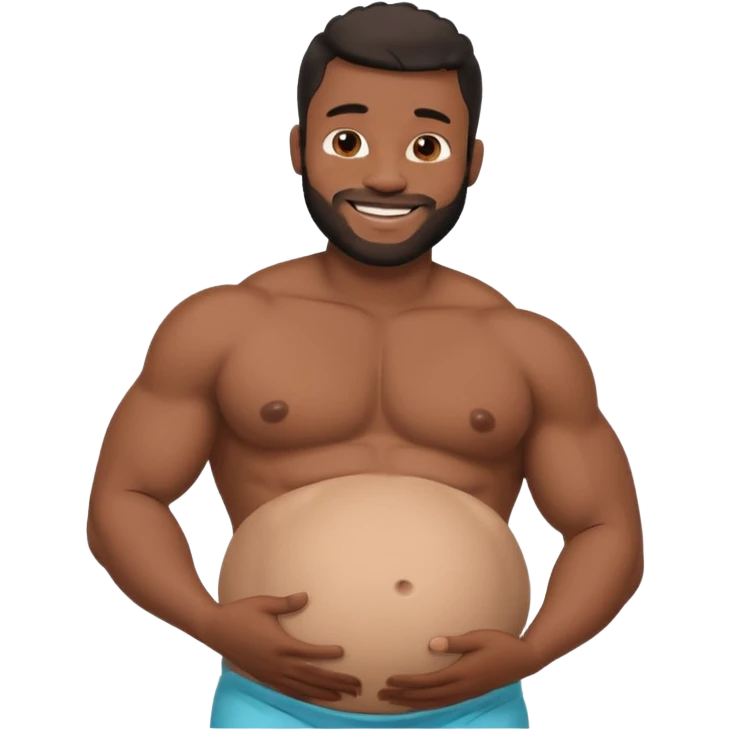 A shirtless pregnant burly black man holding his pregnant belly  emoji