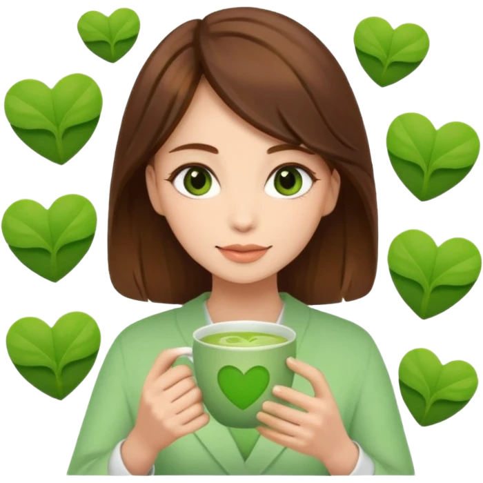 Brown hair Nurse with green heart surround her and she is grabbing a matcha emoji