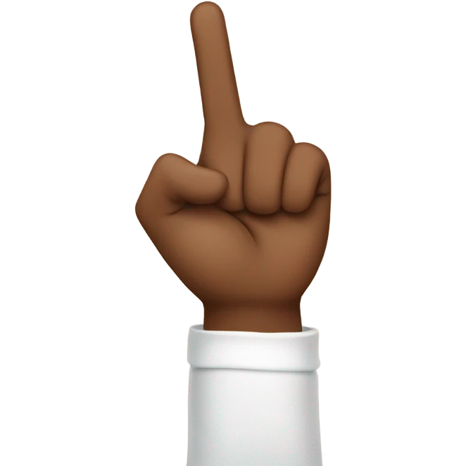 brown hand with pointer finger and thumb up like a peace sign emoji