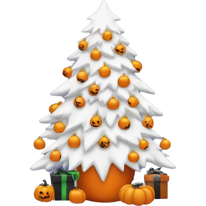 white christmas tree with halloween decor  emoji