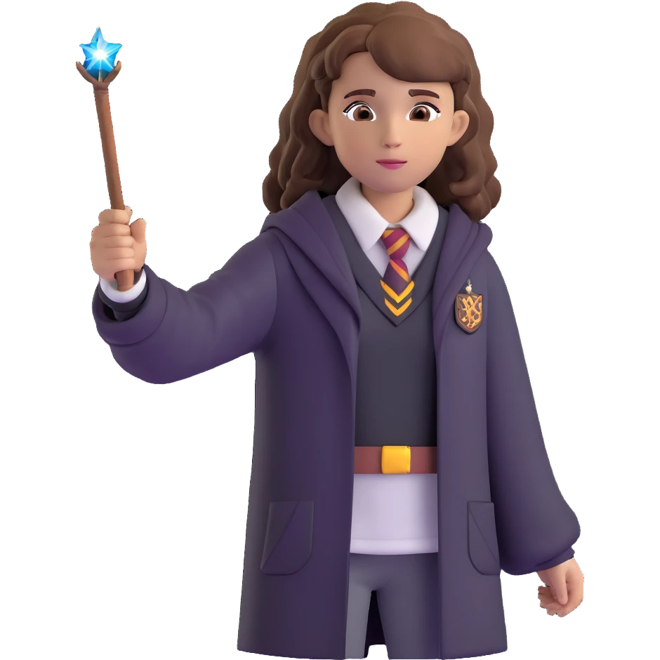 Hermione Granger in Hogwarts uniform with wand emoji