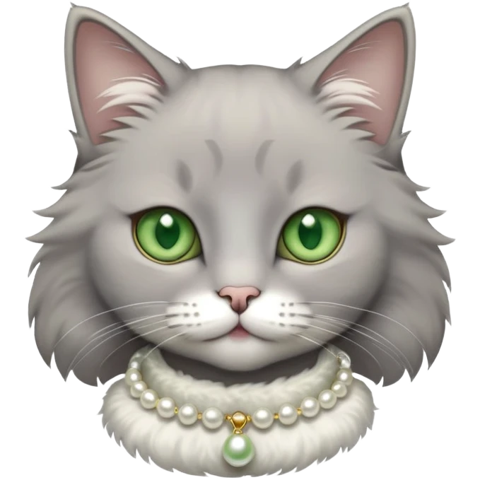 grey cat green eyes pearl collar  emoji