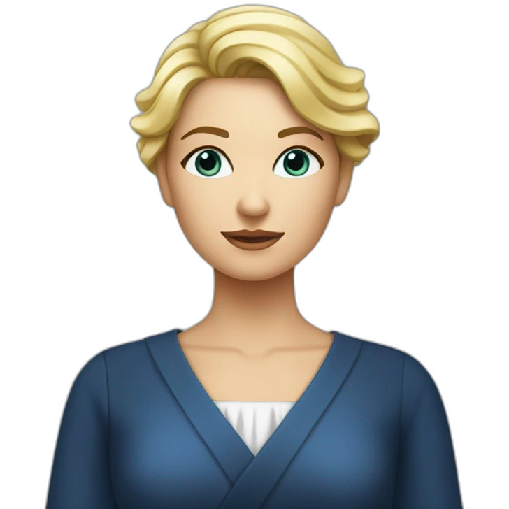 une femme blonde aux yeux bleus avec une robe d'avocate emoji