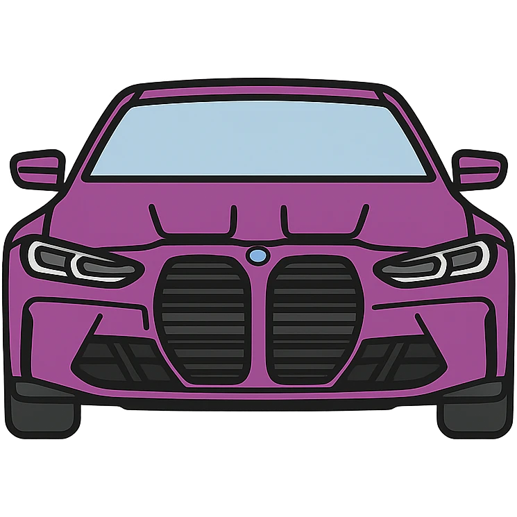 BMW G80 car, wildberry purple paint, glossy finish, icon style, transparent background emoji