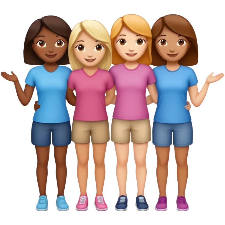 Four female best friends standing together, smiling emoji