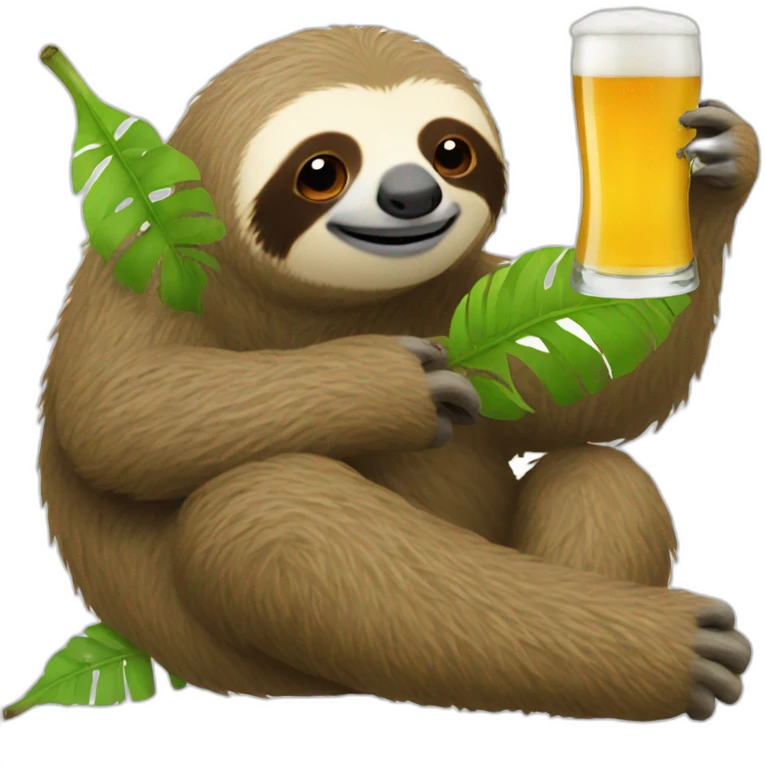 sloth drinking beer sitting on caterpillar emoji
