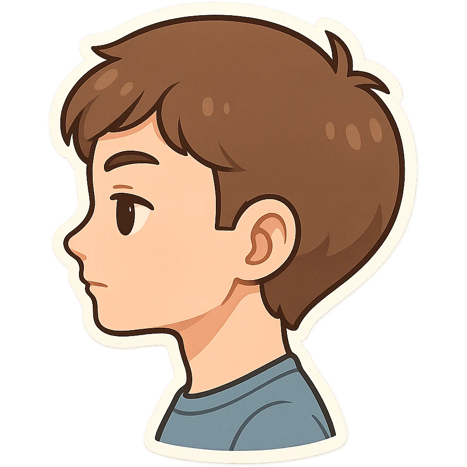 boy showing mewing posture, side profile, defined jaw, minimal background, cartoon style emoji