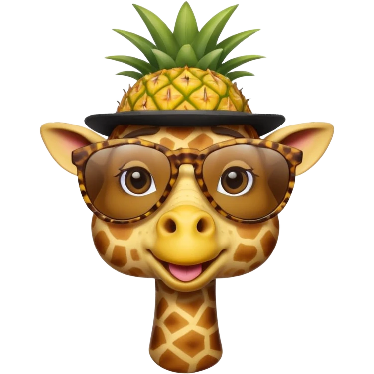 Hybrid of giraffe and chicken wearing pineapple sunglasses with a top hat emoji