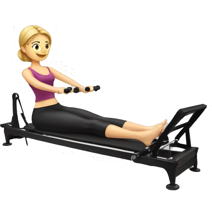 Pilates reformer machine with girl exercising emoji