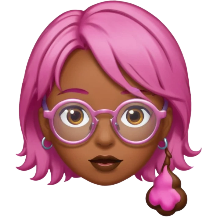 Chica con pelo rosa, gafas de forma de caca y una orquilla de caca emoji