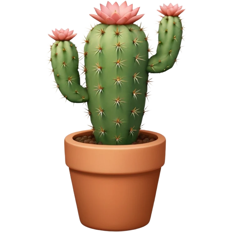 A ceramic pot in a pastel terracotta color, shaped like a cylinder, with a tall pot containing a desert cactus. emoji