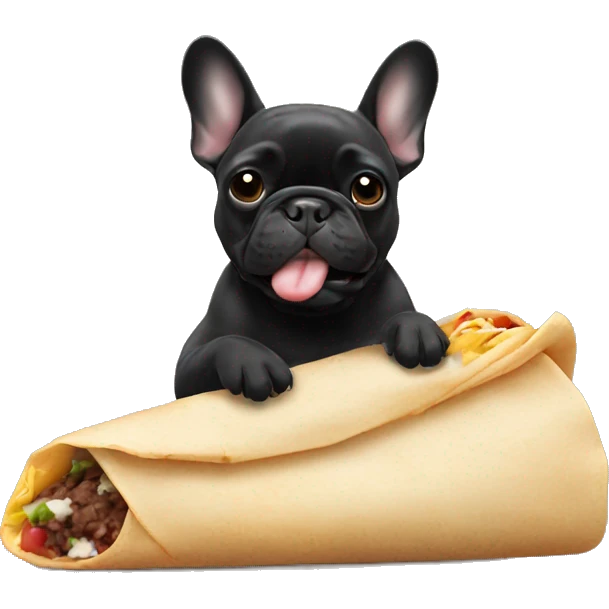 All black French bulldog eating a burrito emoji