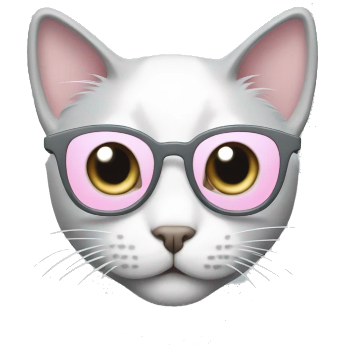 grey and white cat with light pink glasses emoji